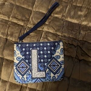 Blue Wristlet Pouch – Initial “L”